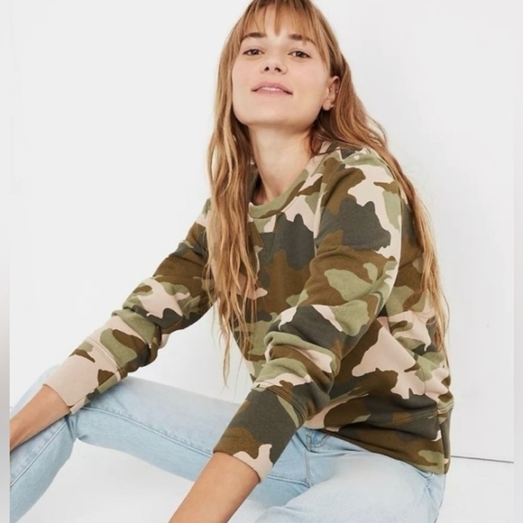 Madewell Miles Green Camo Crew Neck Sweatshirt Sz Small - Picture 9 of 9